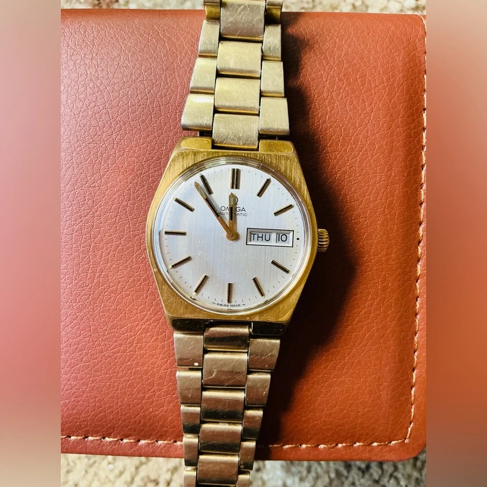 Omega Gold-Tone Men's Automatic Watch with Silver Dial